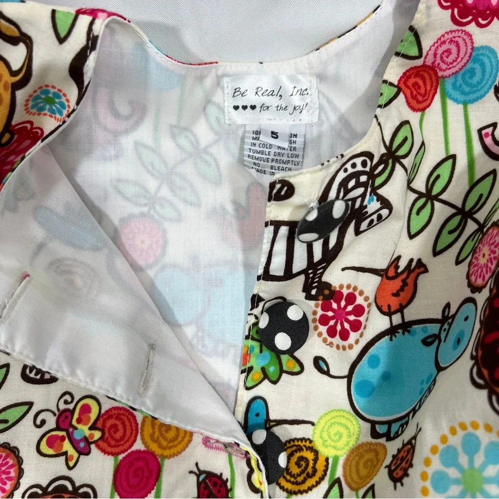 Dress Girls Size 5 Jungle Cotton Print Black White Polka Dots 90” Full Skirt